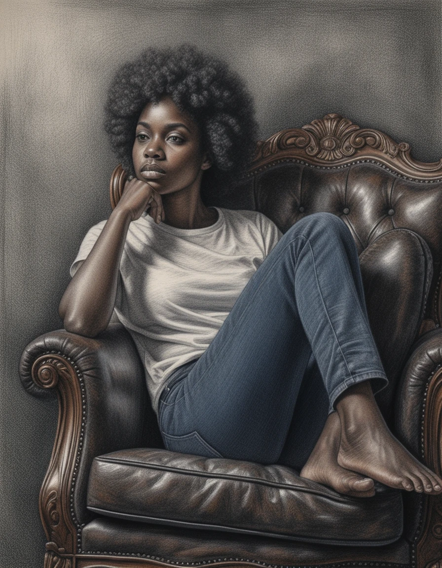Reclining woman in an antique armchair with moody side light