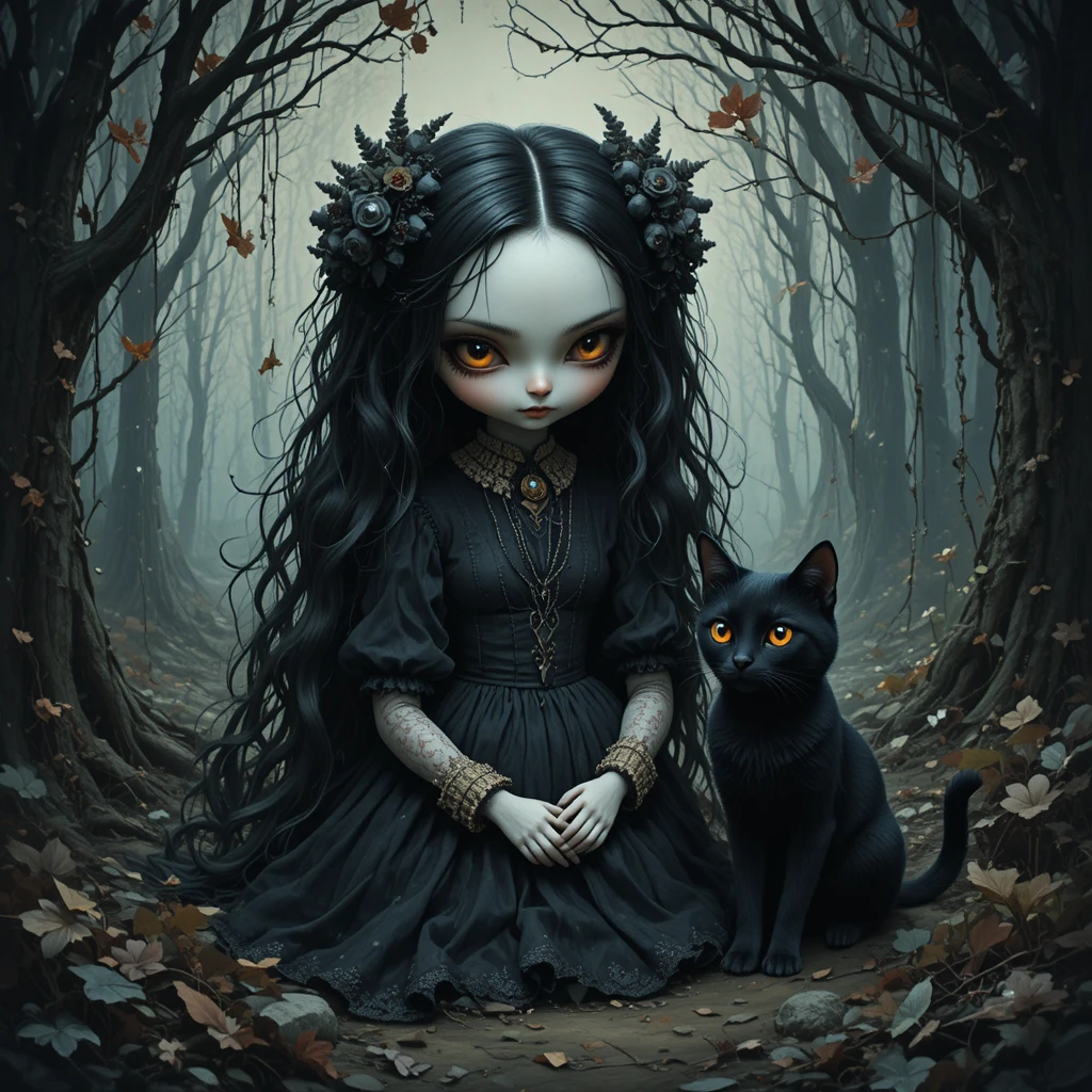 哥德娃娃風少女與黑貓的魔幻森林