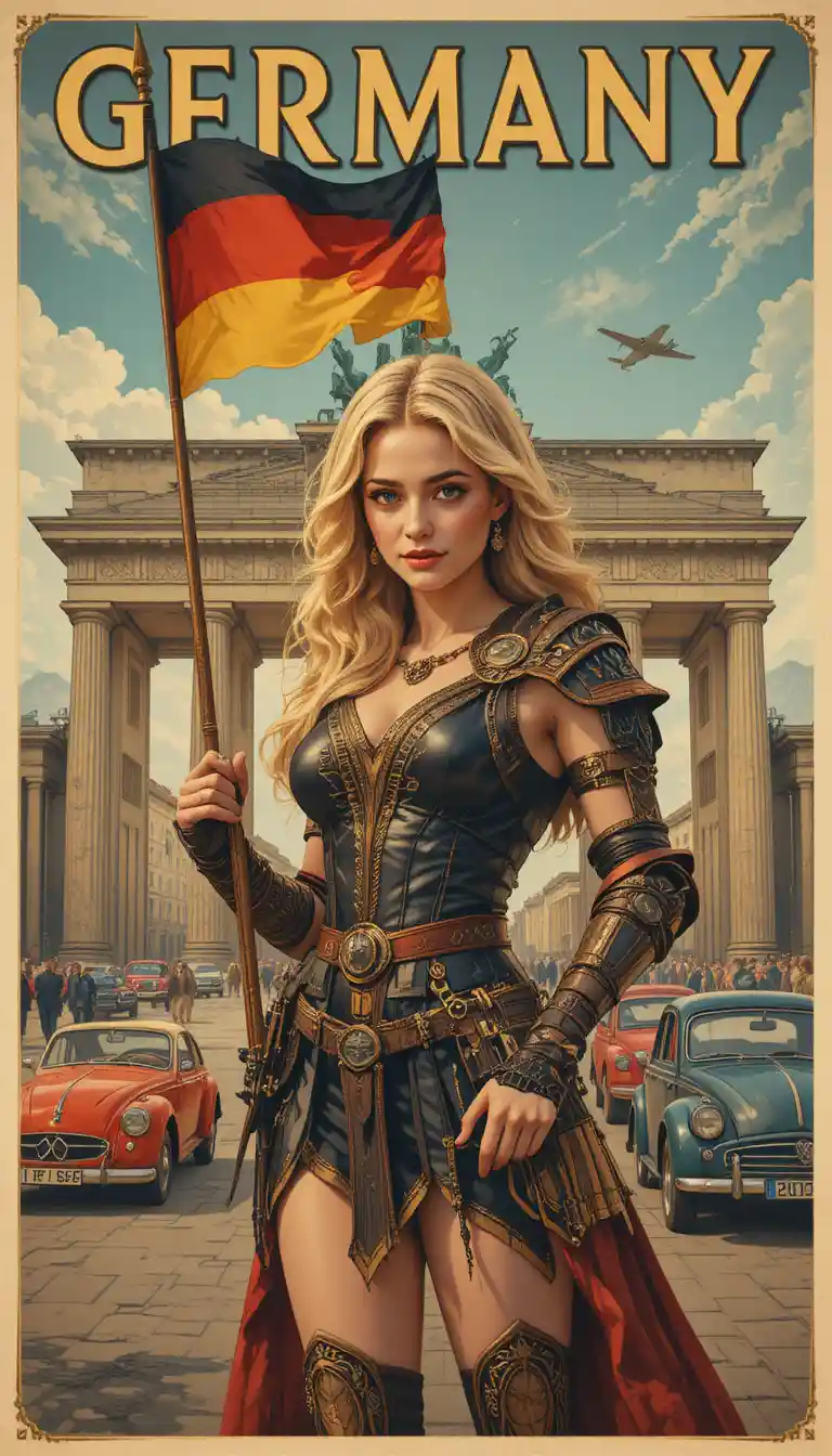 ブランデンブルク門のドイツ女戦士 旅行ポスターイラスト