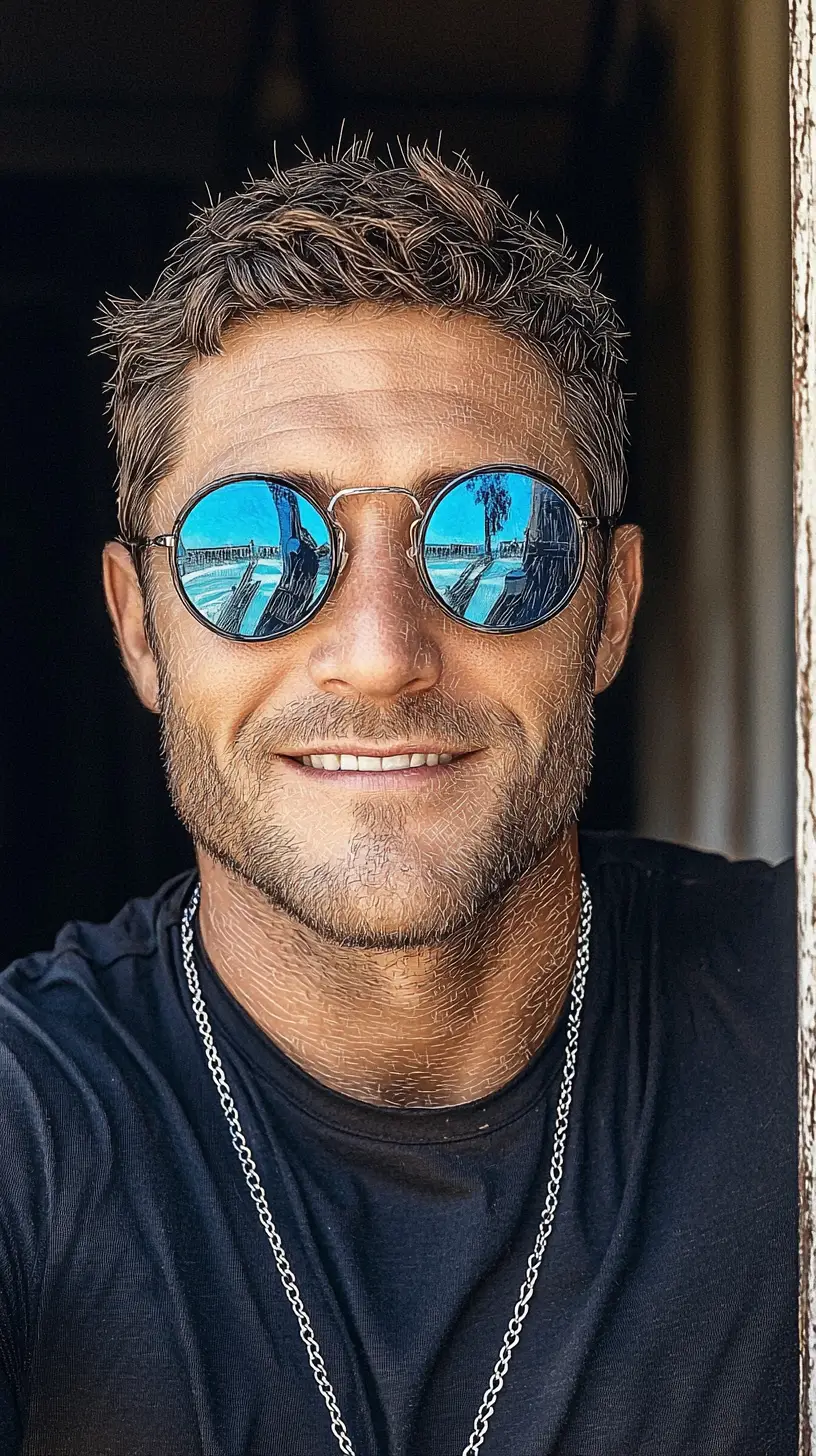 Ritratto scratchboard a bassa angolazione di un giovane uomo alla moda