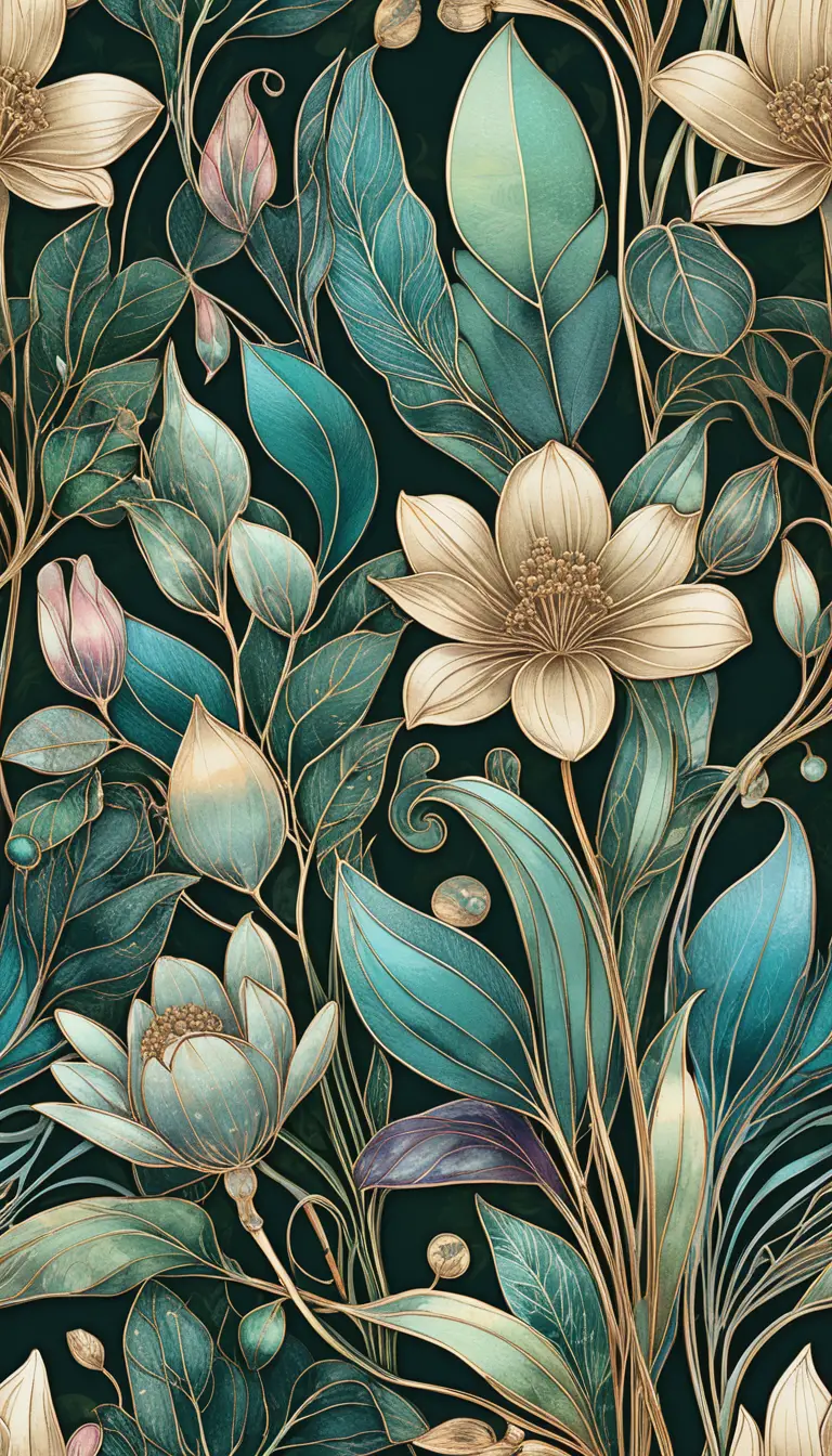 Zarte botanische Frühlings-Linienkunst mit fließenden Blumenstielen