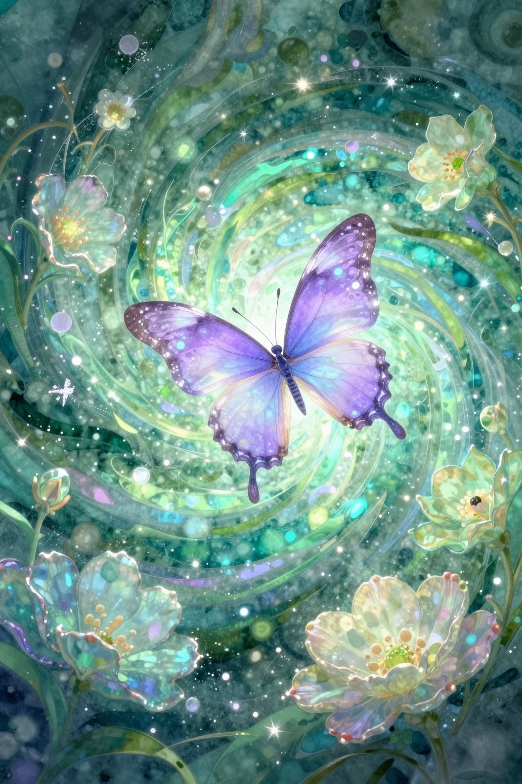 Borboleta Luminescente em um Redemoinho Verde Mágico