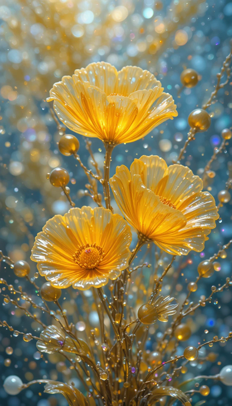 Bouquet macro di papaveri gialli di vetro luminoso
