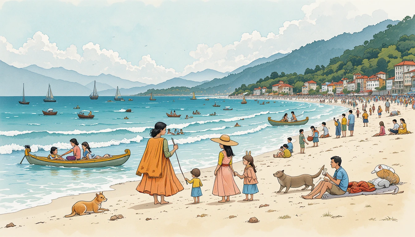 Ilustração desenhada à mão de prédios e ruas ao estilo de Katmandu