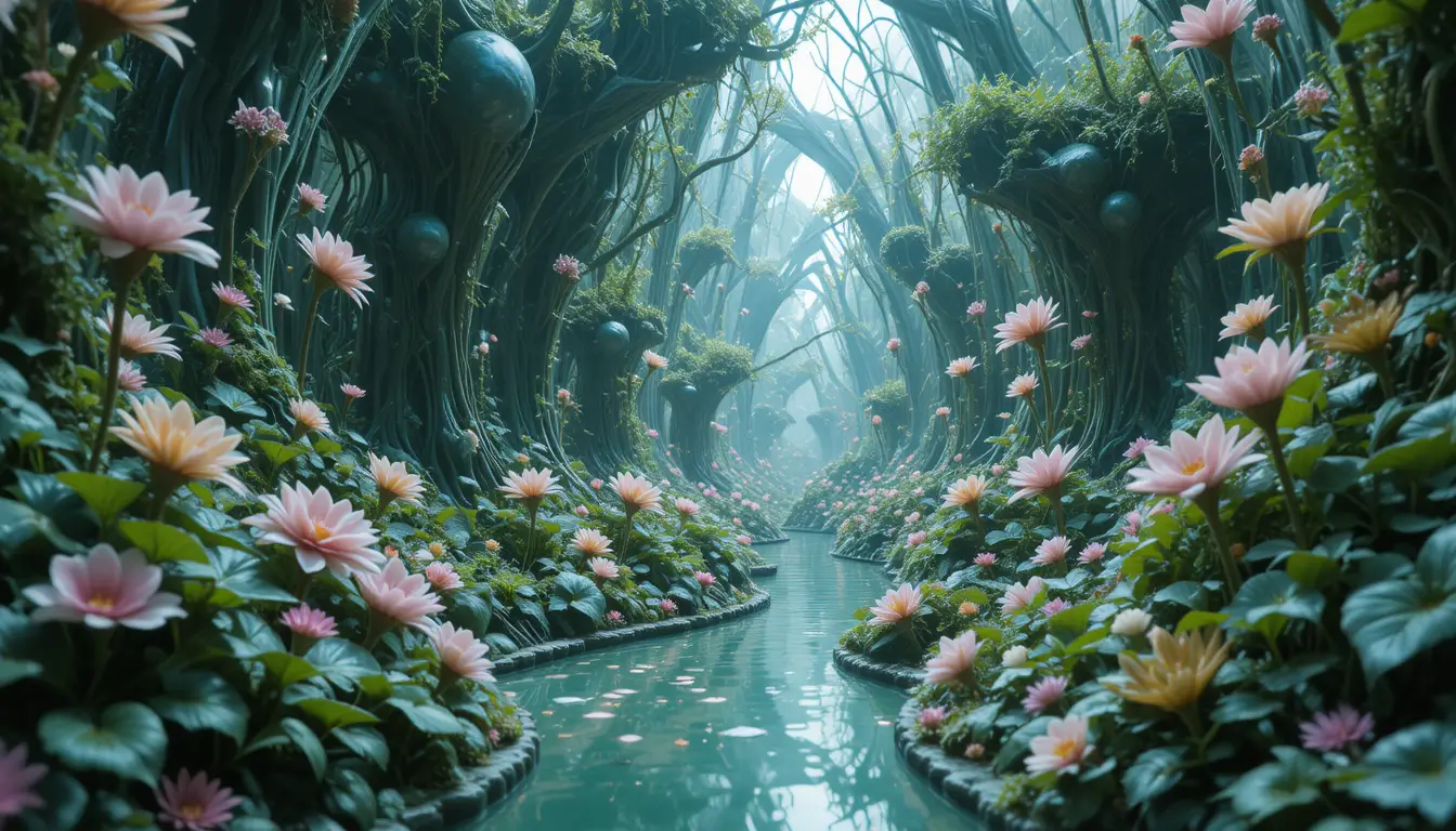 Surrealer Alien-Garten aus lebendigem Latex-Flora und Ranken