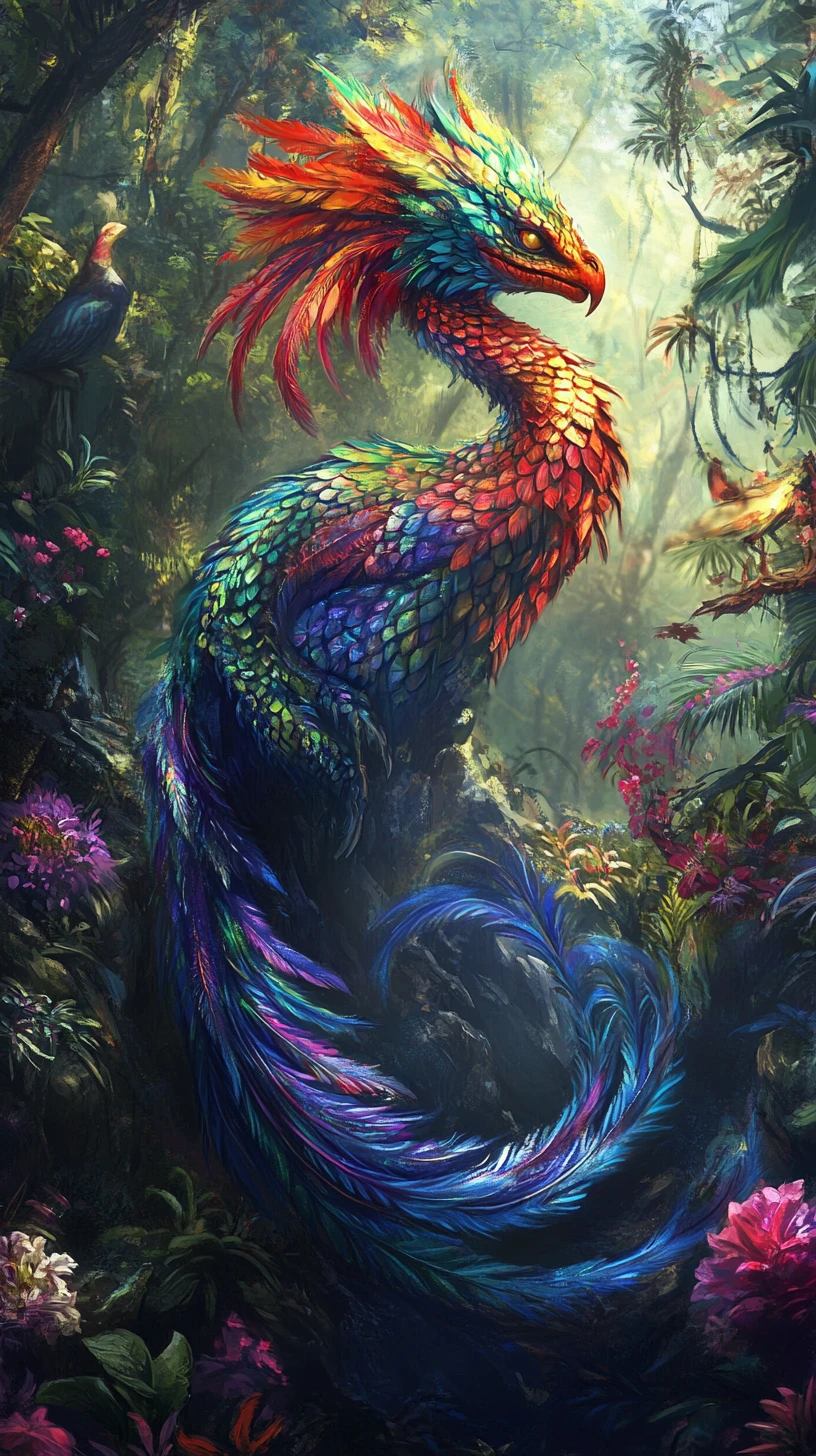 Gefiederte Schlange Quetzalcoatl im üppigen guatemaltekischen Wald