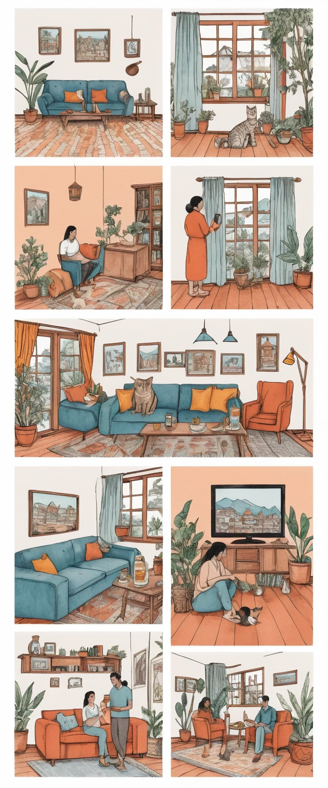 Ilustração desenhada à mão em estilo Kathmandu de uma paisagem urbana aconchegante