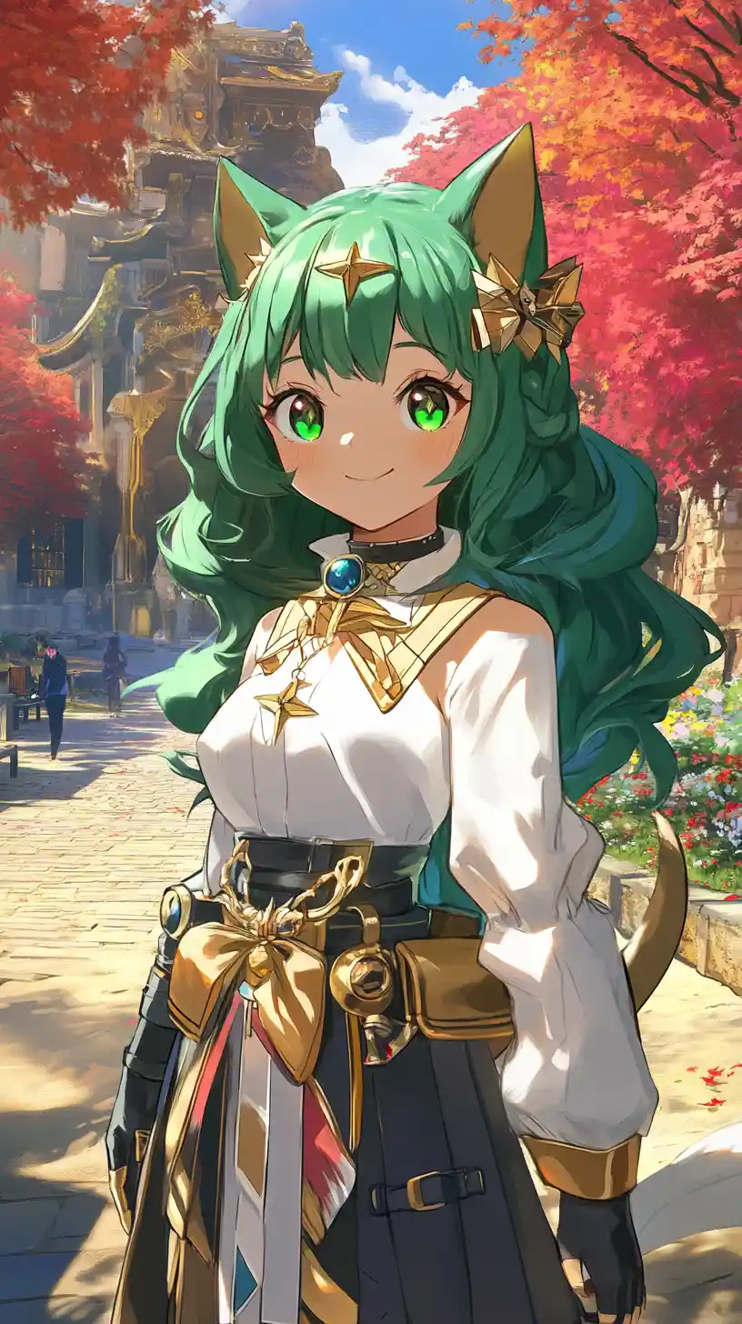 Fille d’anime aux cheveux verts dans un parc vue à travers une lunette de sniper