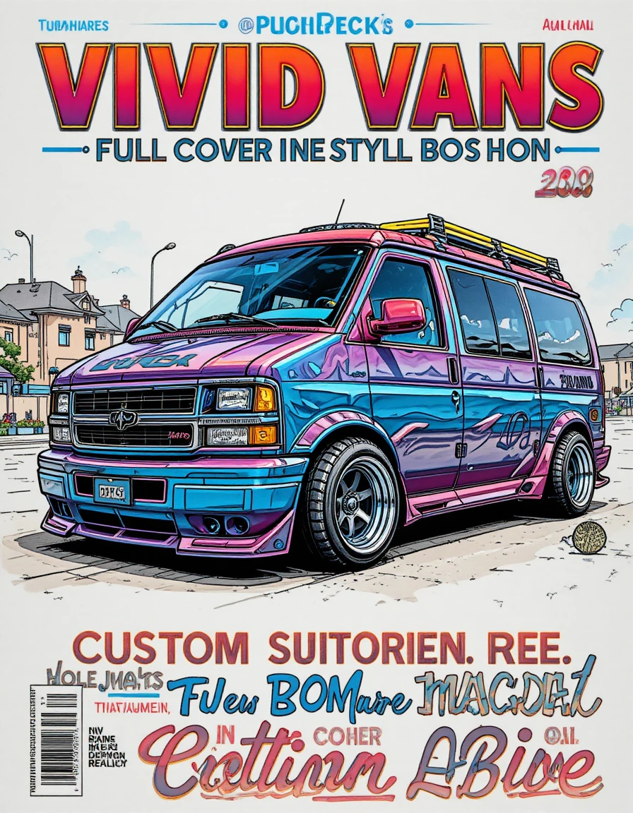 Illustration de couverture au crayon de couleur d’un van euro custom rabaissé