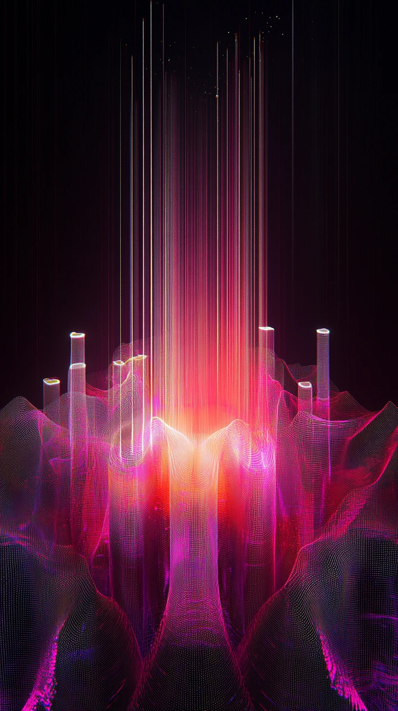 Onde musicali al neon che si innalzano in un oscuro fiore cosmico