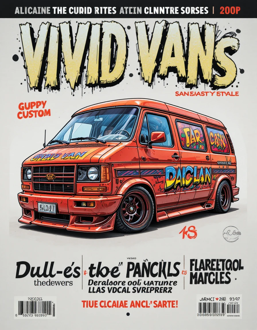 Illustration de couverture aux crayons de couleur d’un van euro custom rabaissé