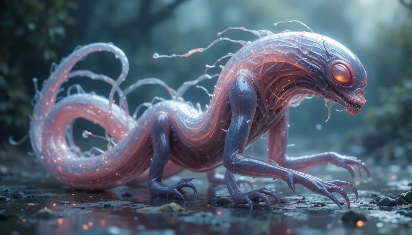 Symbiote alien en latex aux tentacules ramifiés dans une scène de science-fiction