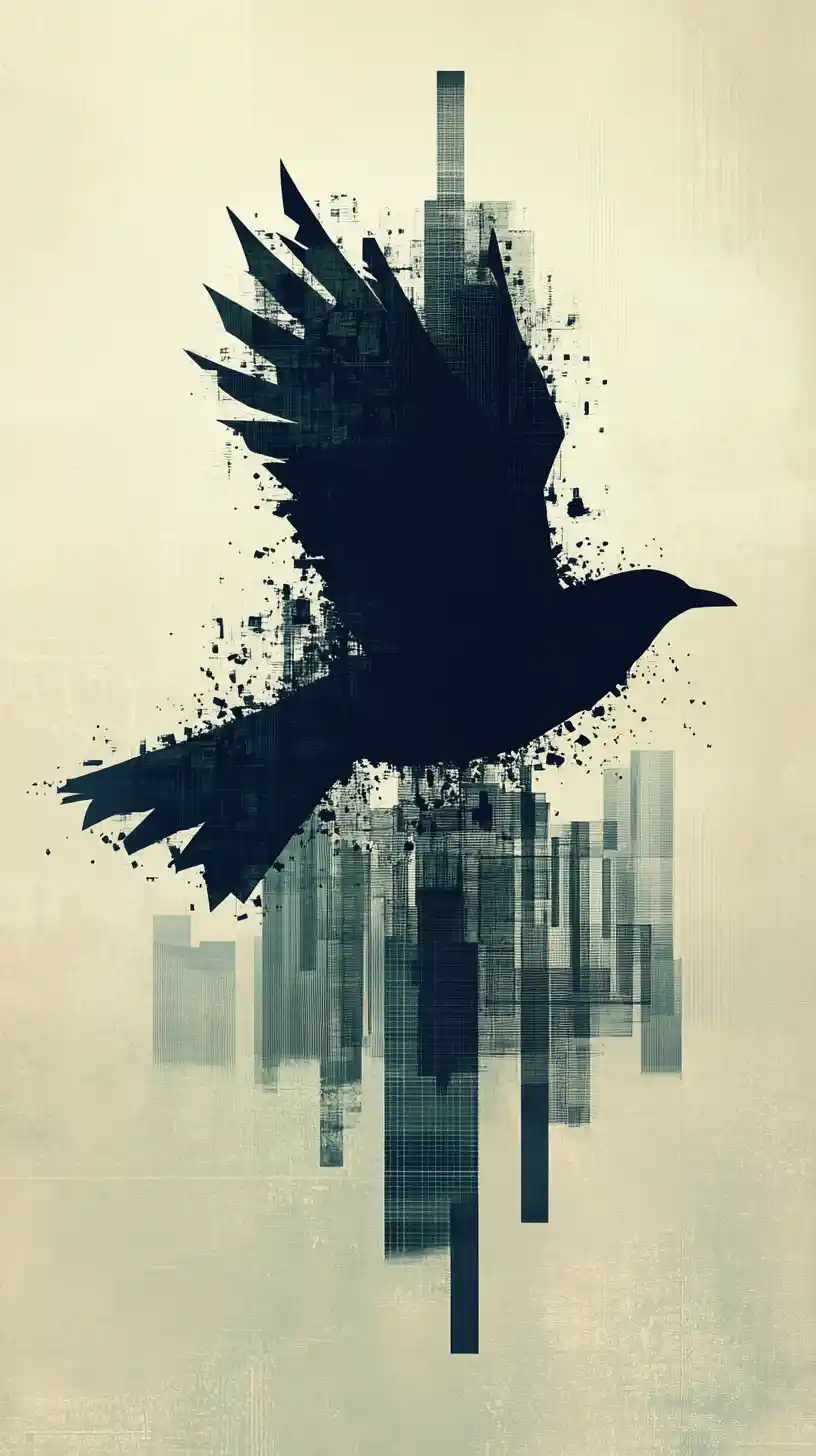 Minimalist bird silhouette built from architectural fragments