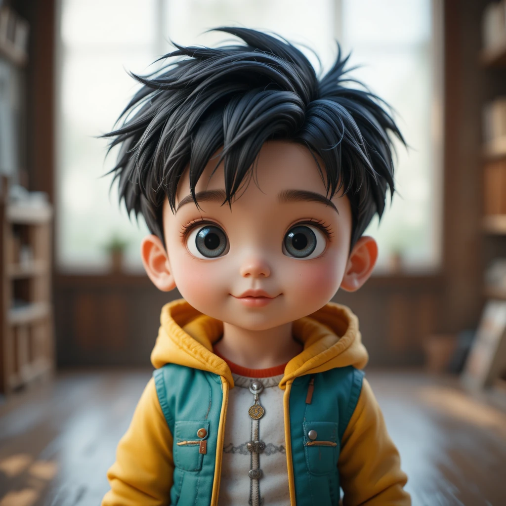 Adorable garçon chibi rendu 3D corps entier sur fond transparent