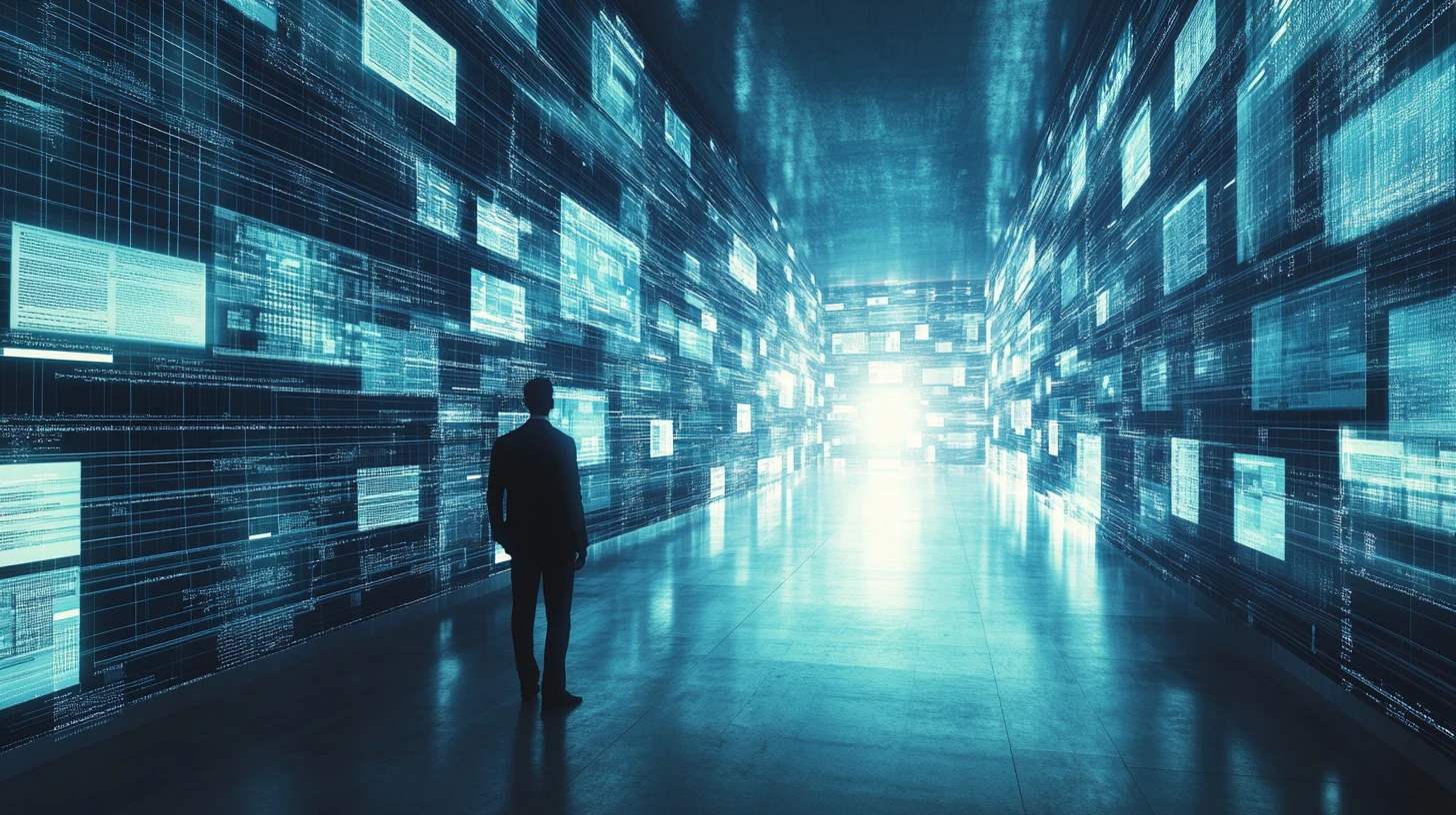 Muro caotico di dati che si trasforma in chiari dashboard analitici