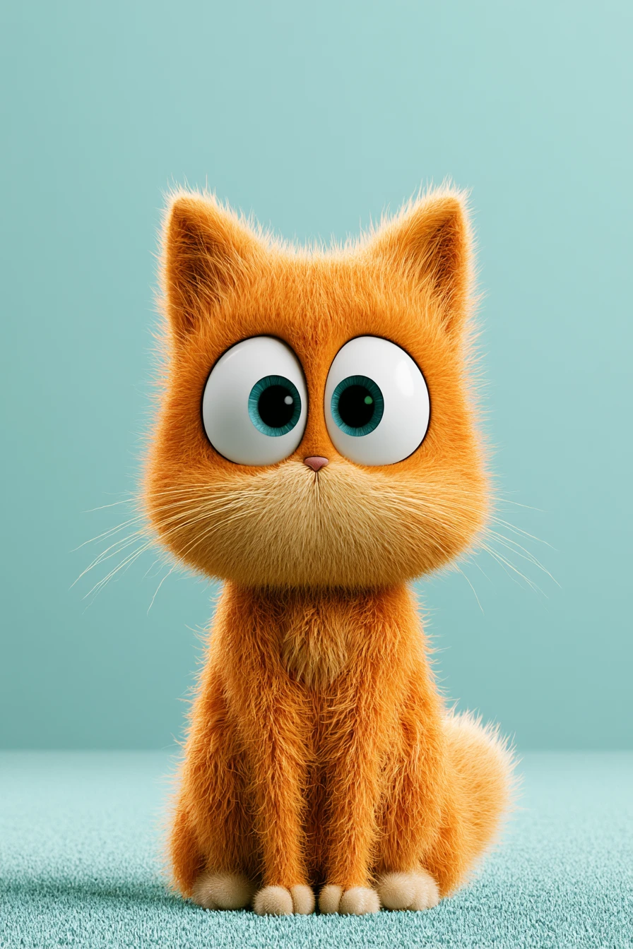 Gato 3D em estilo cartoon fofo e suave