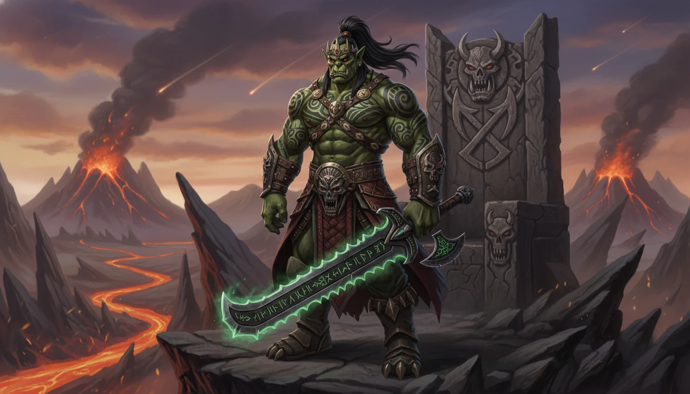Roi orc primordial aux yeux cramoisis et aux tatouages royaux