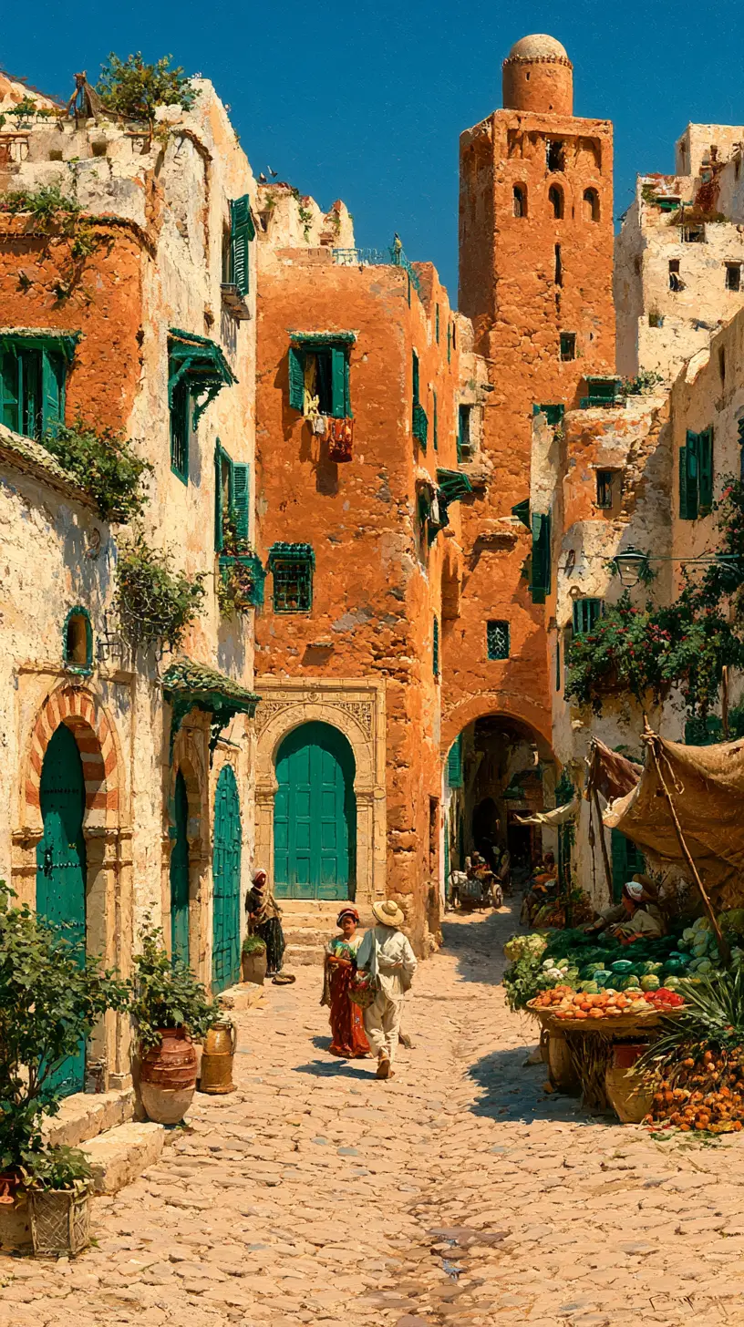 Rue ancienne et bondée de la casbah avec marchand et passants