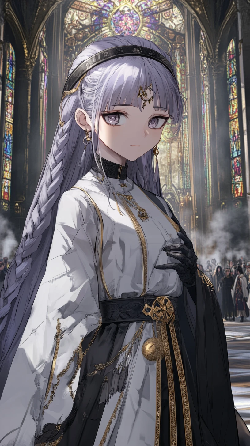 Ghostly anime girl in silver bandaged dress at station