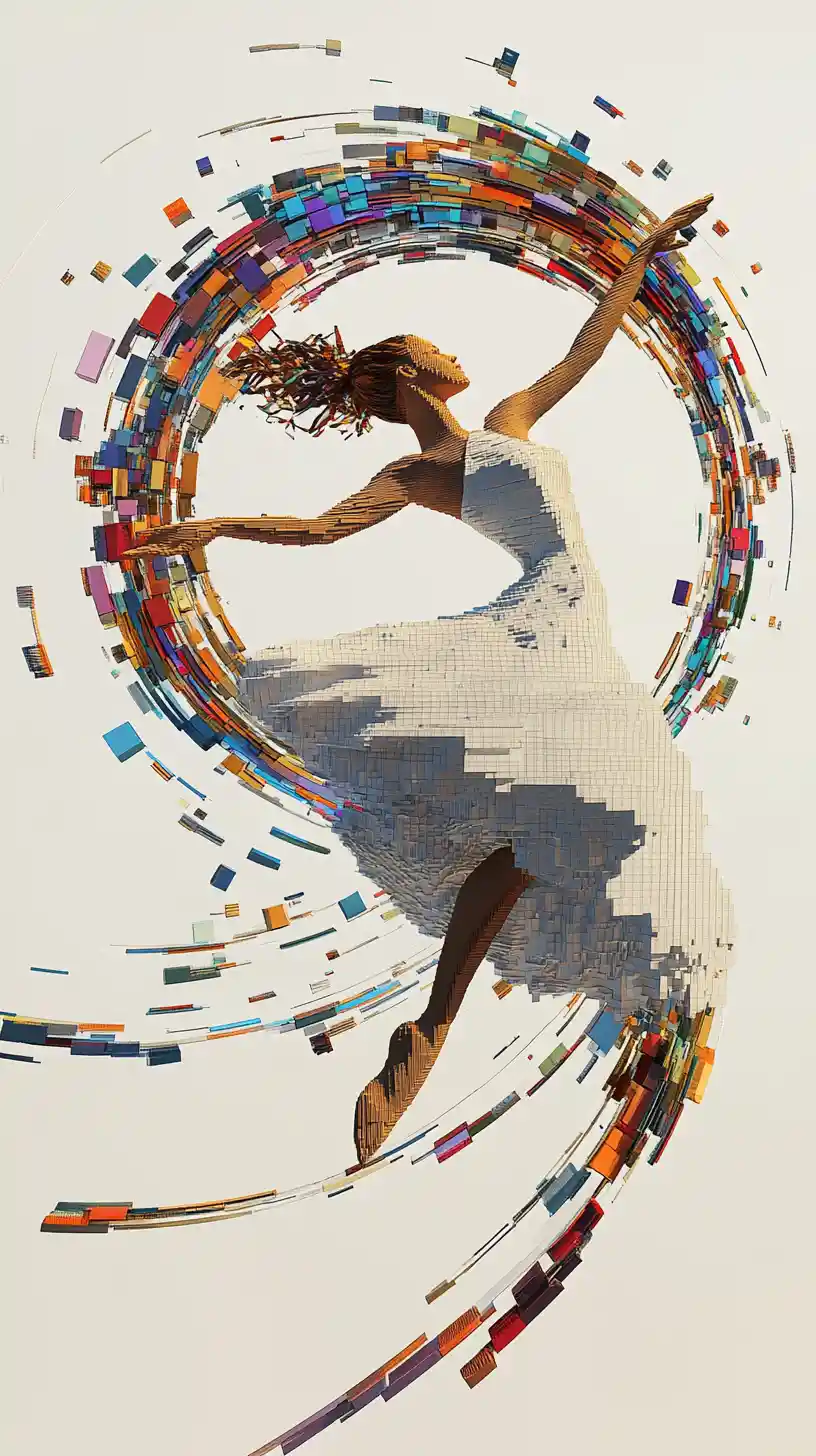 Elegant dancer spinning with architectural staircase dress