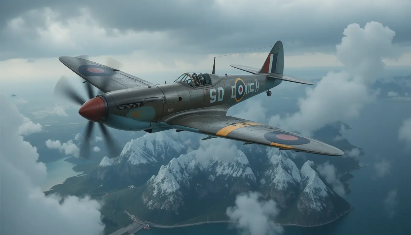 Luftkampf zwischen Spitfire und Messerschmitt über stürmischen Klippen von Dover
