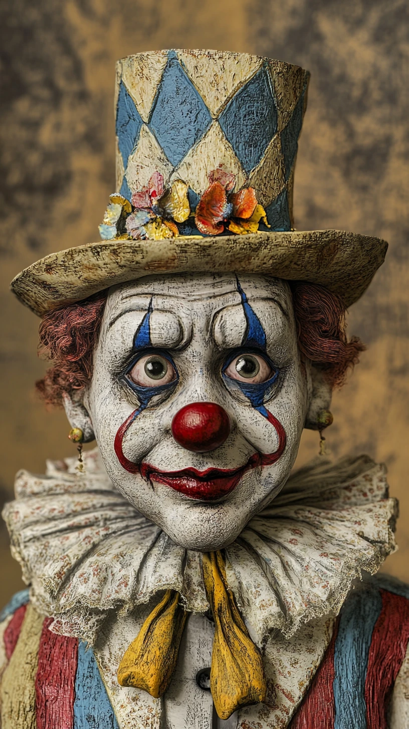Retrato em close de um palhaço triste e choroso em traje
