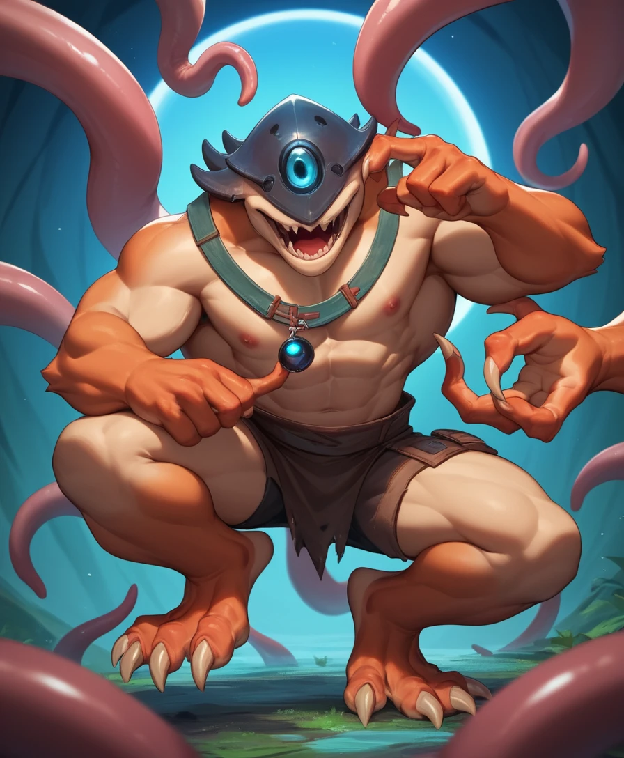 Monstro grotesco e assimétrico com membros retorcidos e garras