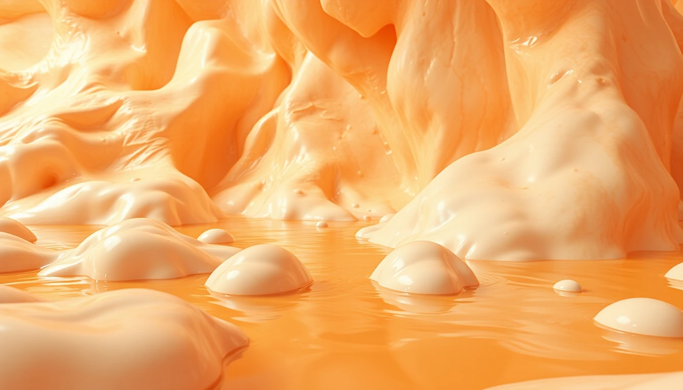 Orange latex fantasy landscape with glossy yellow water