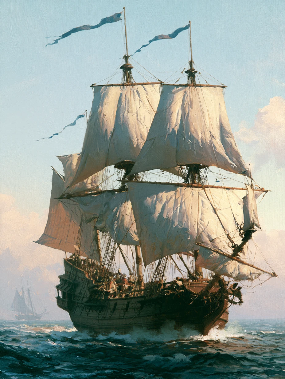 Navio à vela armado de três mastros corta as ondas do Caribe