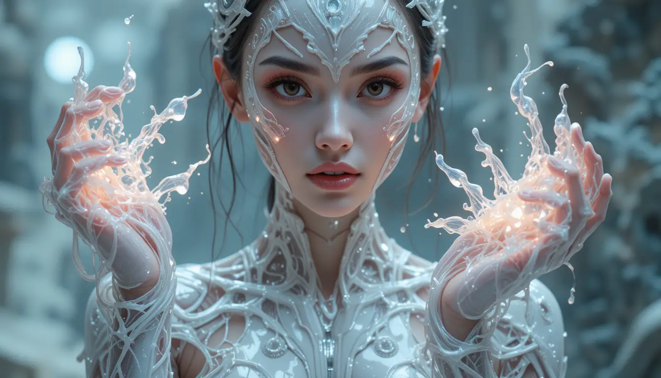 Médecin futuriste en latex avec outils de guérison liquides