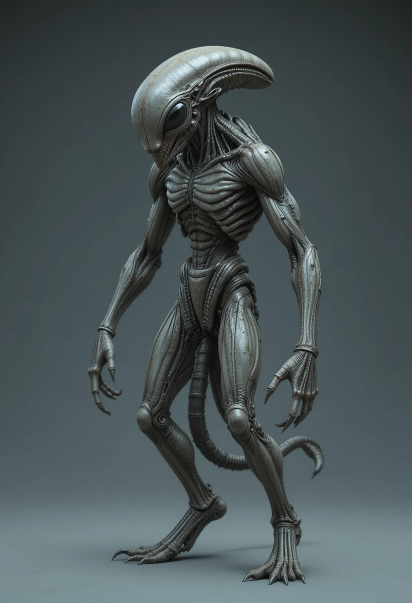 Criatura alienígena com membros assimétricos e olho coberto por membrana