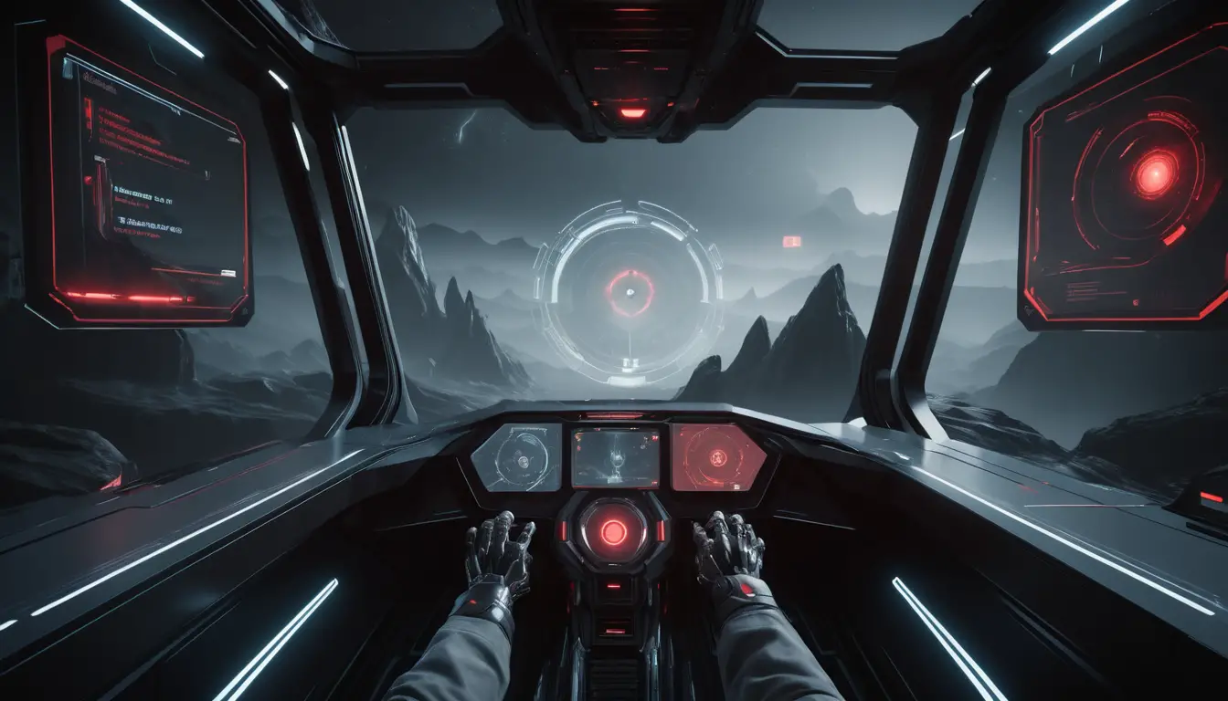 半透明ホログラフィックインターフェースの一人称SF HUD