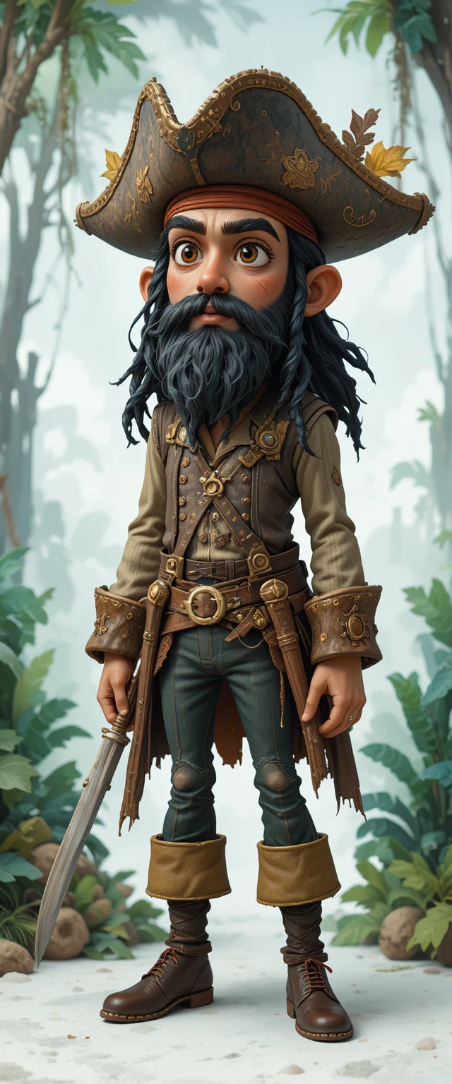 Illustration aquarelle chaleureuse d’un minuscule pirate de la forêt