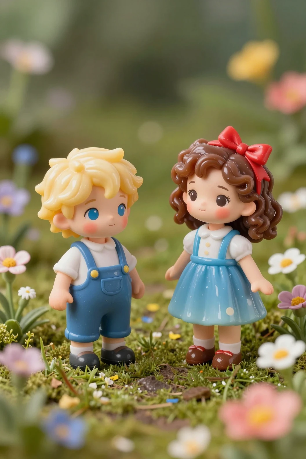 Mundo de gelatina fantasioso com crianças fofas e flores silvestres