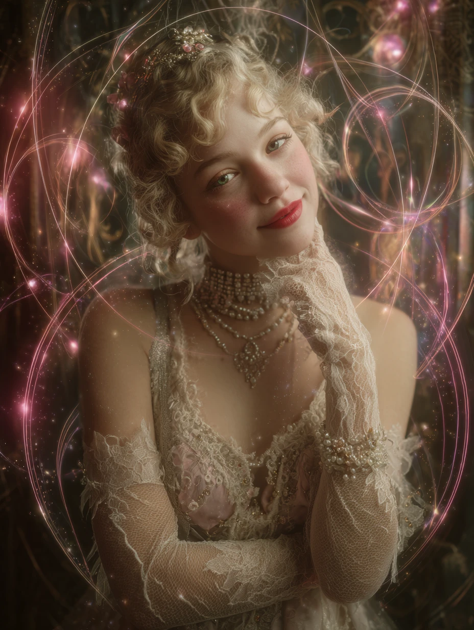 Heroína vintage em uma cena fantástica art nouveau brilhante