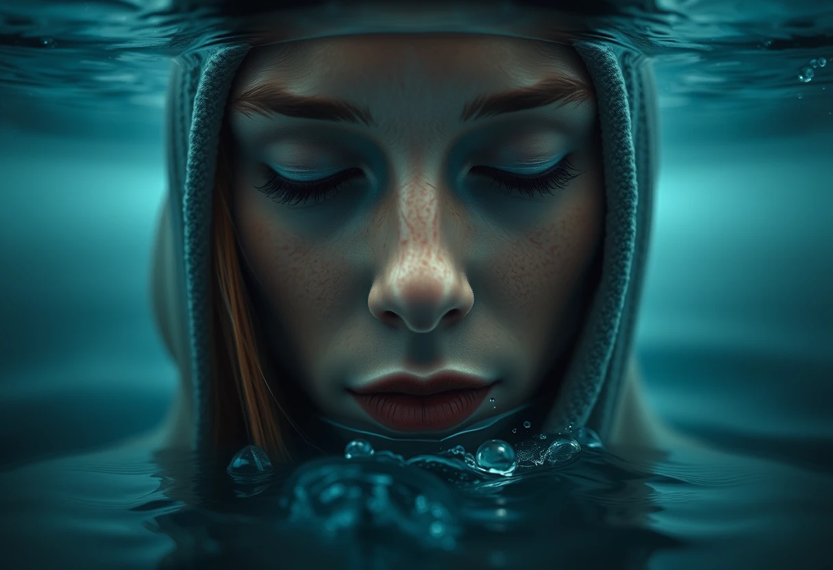 Ritratto ravvicinato e intimo di una donna in acqua cosmica