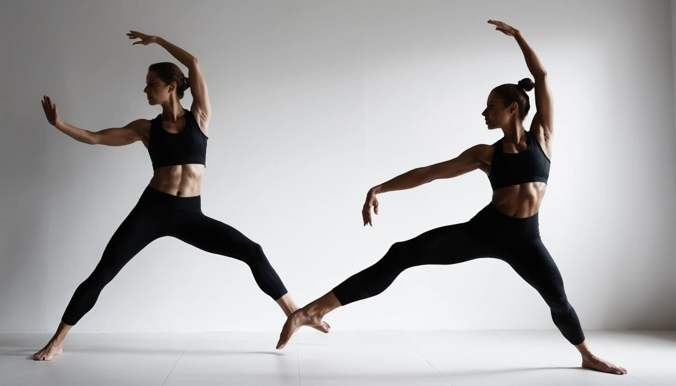 Dramatische Silhouette einer athletischen nackten Frau in verdrehter Pose