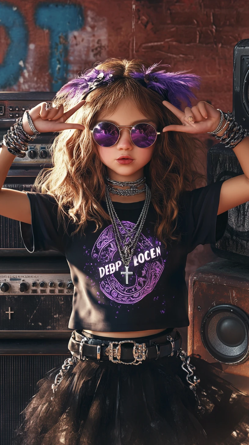 Rock chic girl with purple wings and tattoos