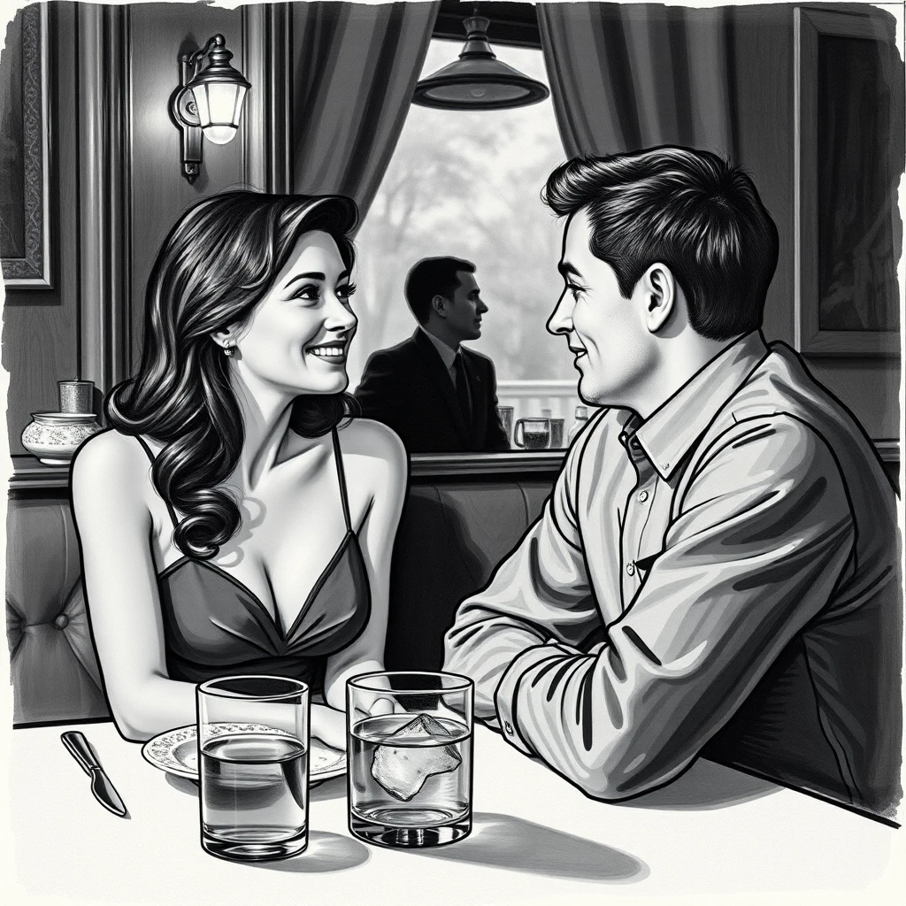 Homme traversant un restaurant pour s’approcher d’une femme assise