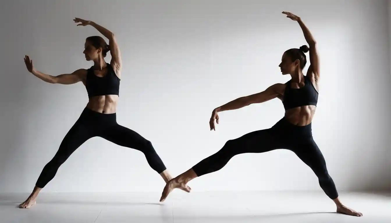 Dramatische Silhouette einer athletischen nackten Frau in verdrehter Pose