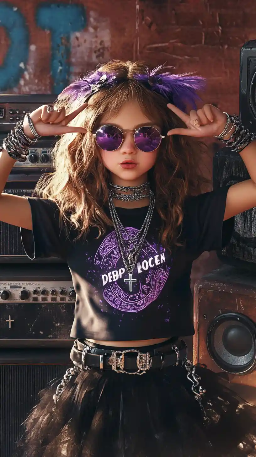 Rock chic girl with purple wings and tattoos