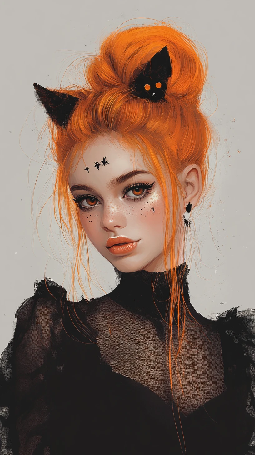 Ritratto di ragazza punk dai capelli arancioni con accessori gotici