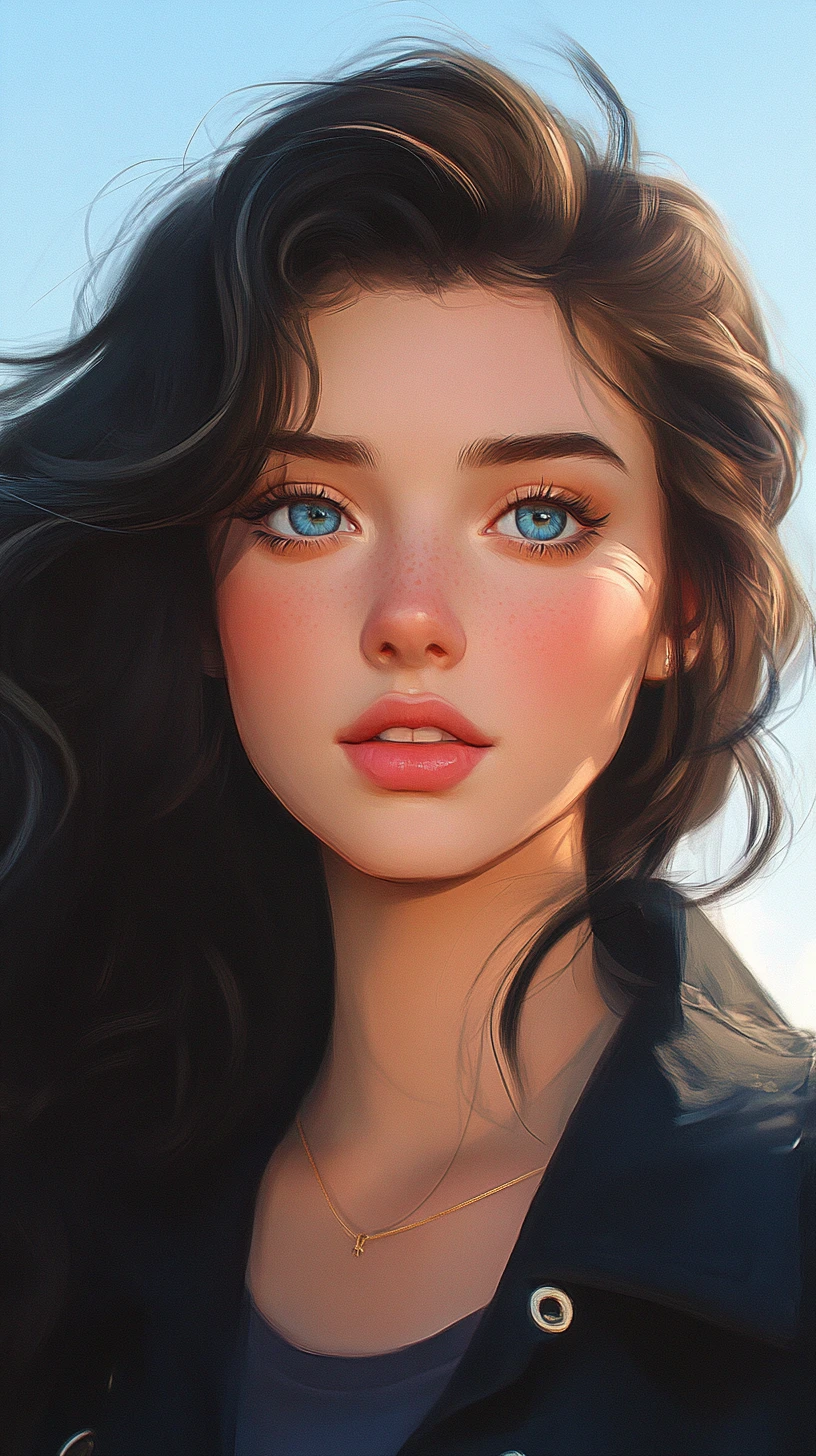蔚藍晴空下的動漫少女肖像
