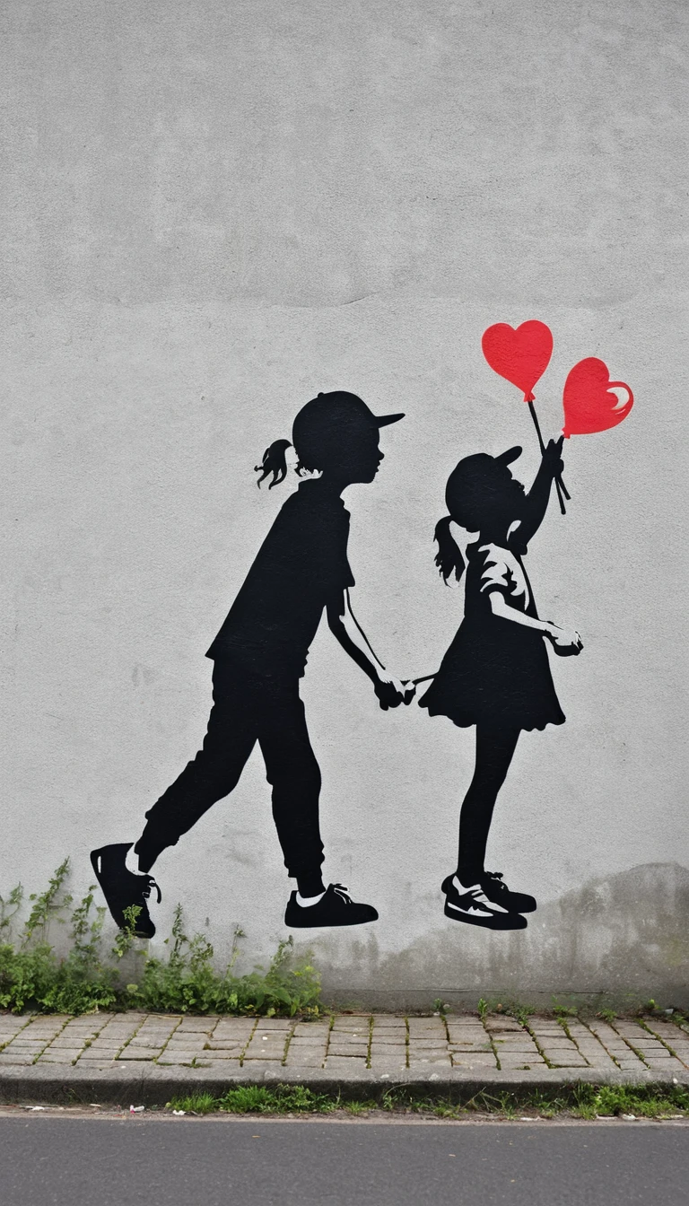 Enfants en silhouette dans une scène de street art sous tension