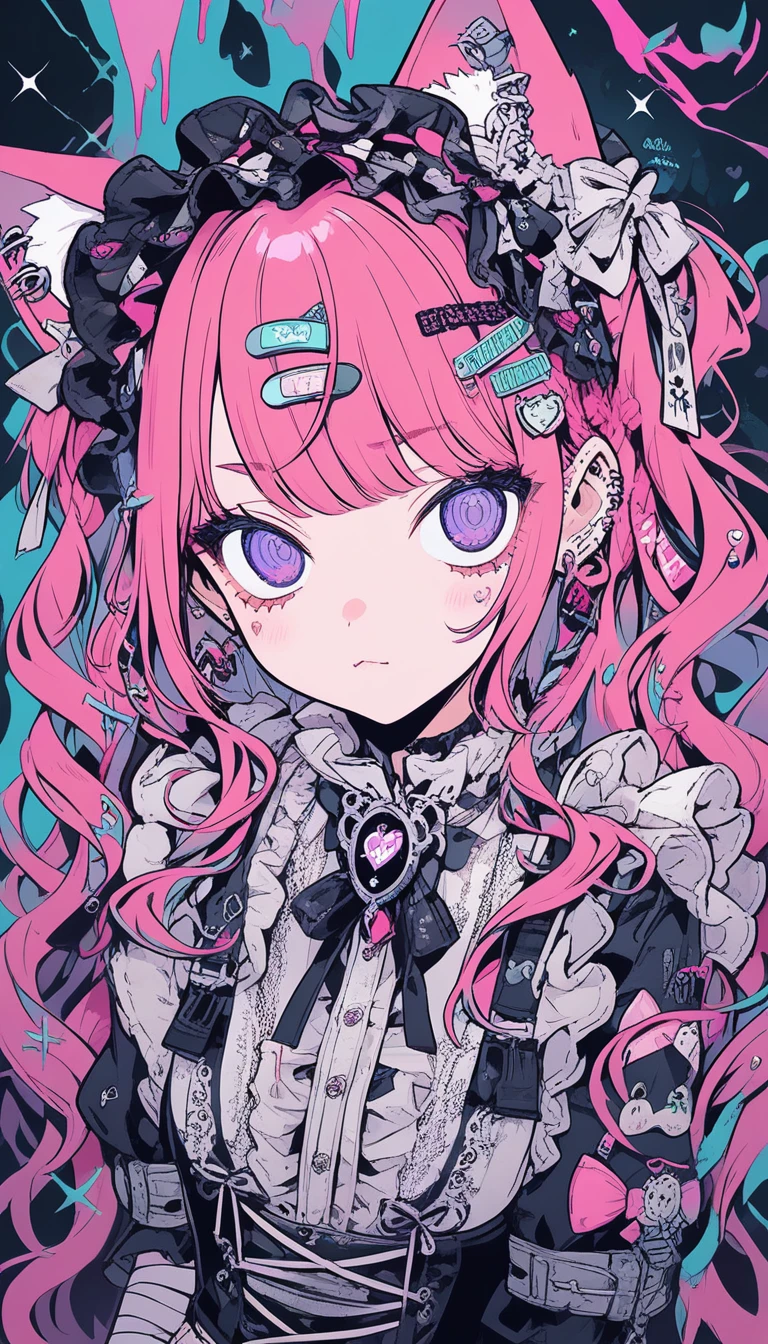 ピンク髪と猫耳のかわいいアニメメイド少女