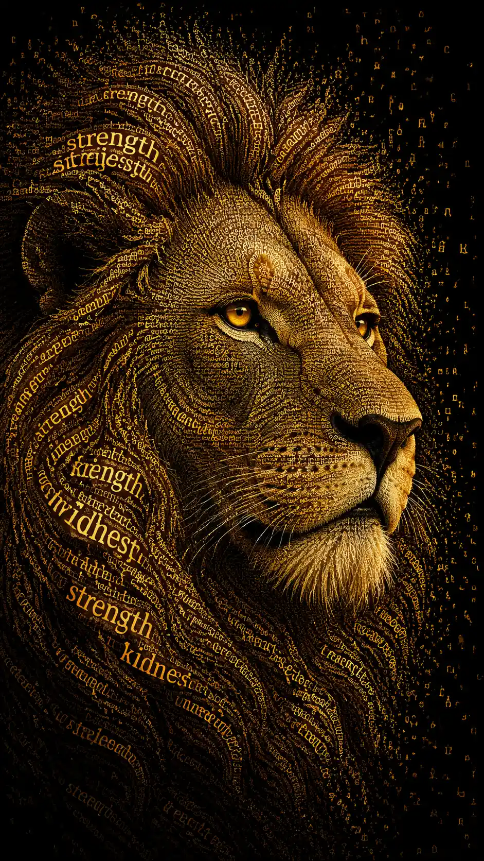 Tête de lion typographique majestueuse en gros plan cinématographique