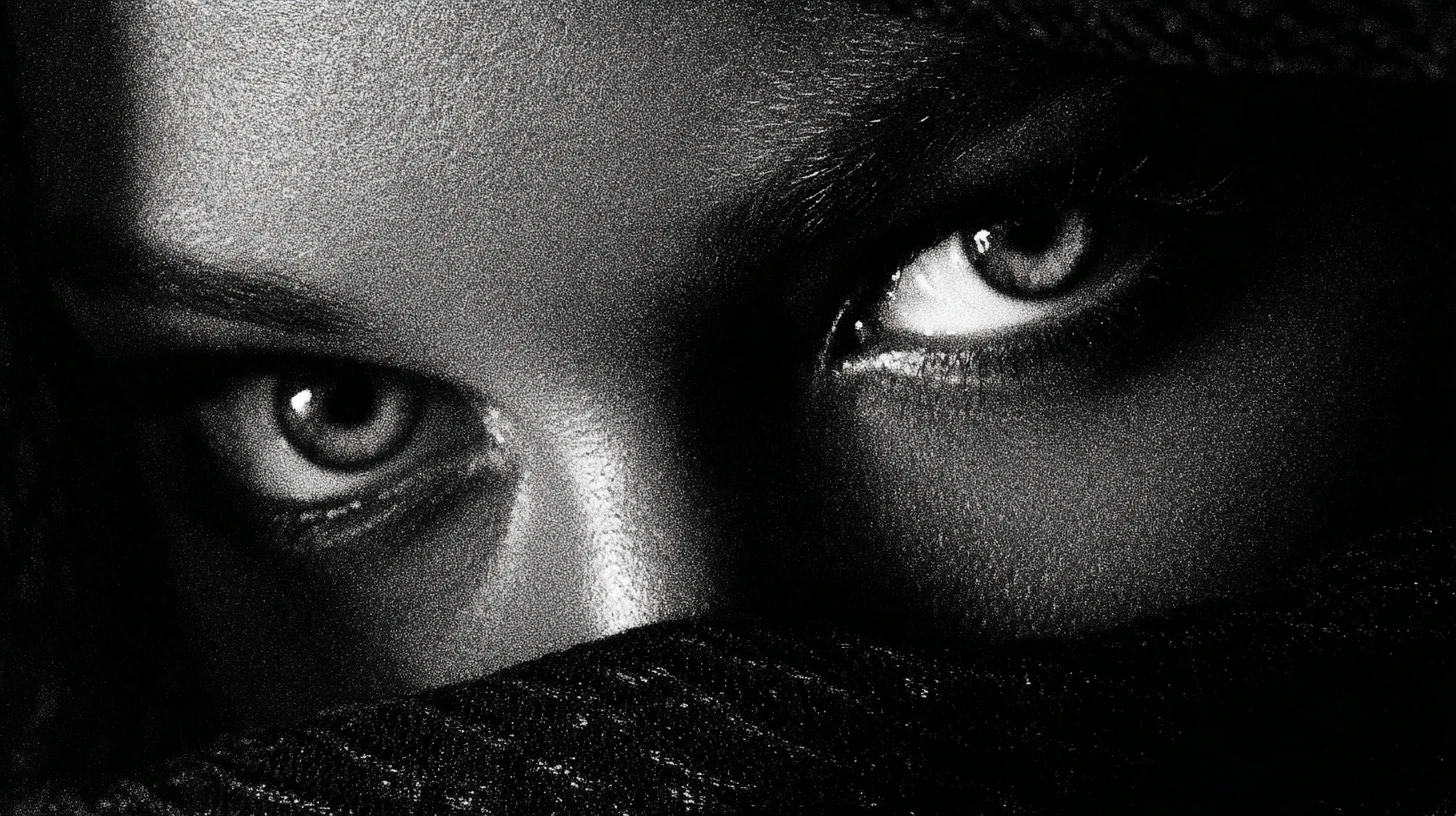 Leuchtende Augen im weiten negativen Raum