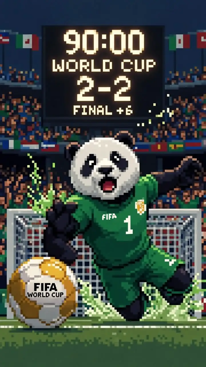 Gardien panda en pixel art plongeant dans un stade bondé