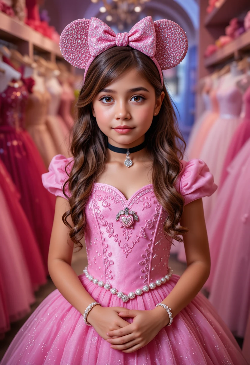 Pré-adolescente nervosa em vestido rosa da Minnie vira jovem princesa