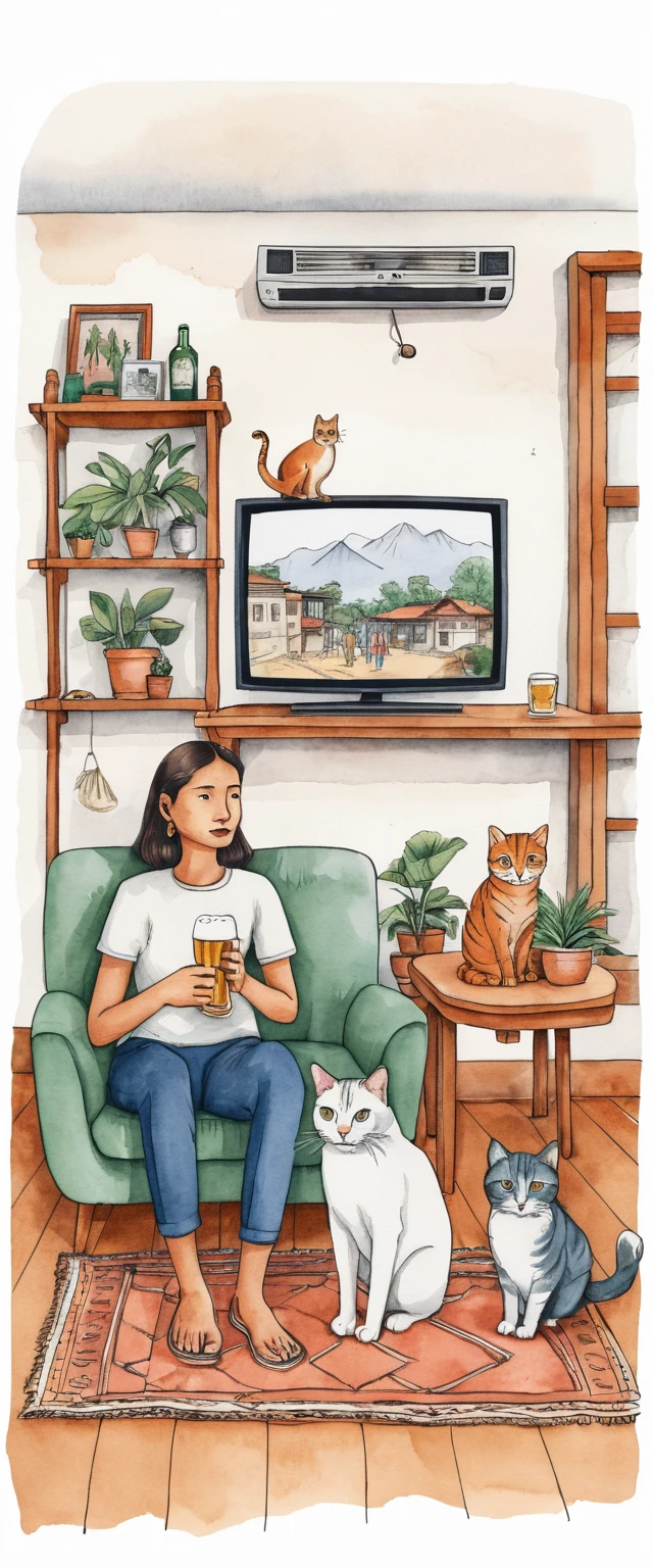 Handgezeichnete Katzenillustration mit von Kathmandu inspirierter Ästhetik